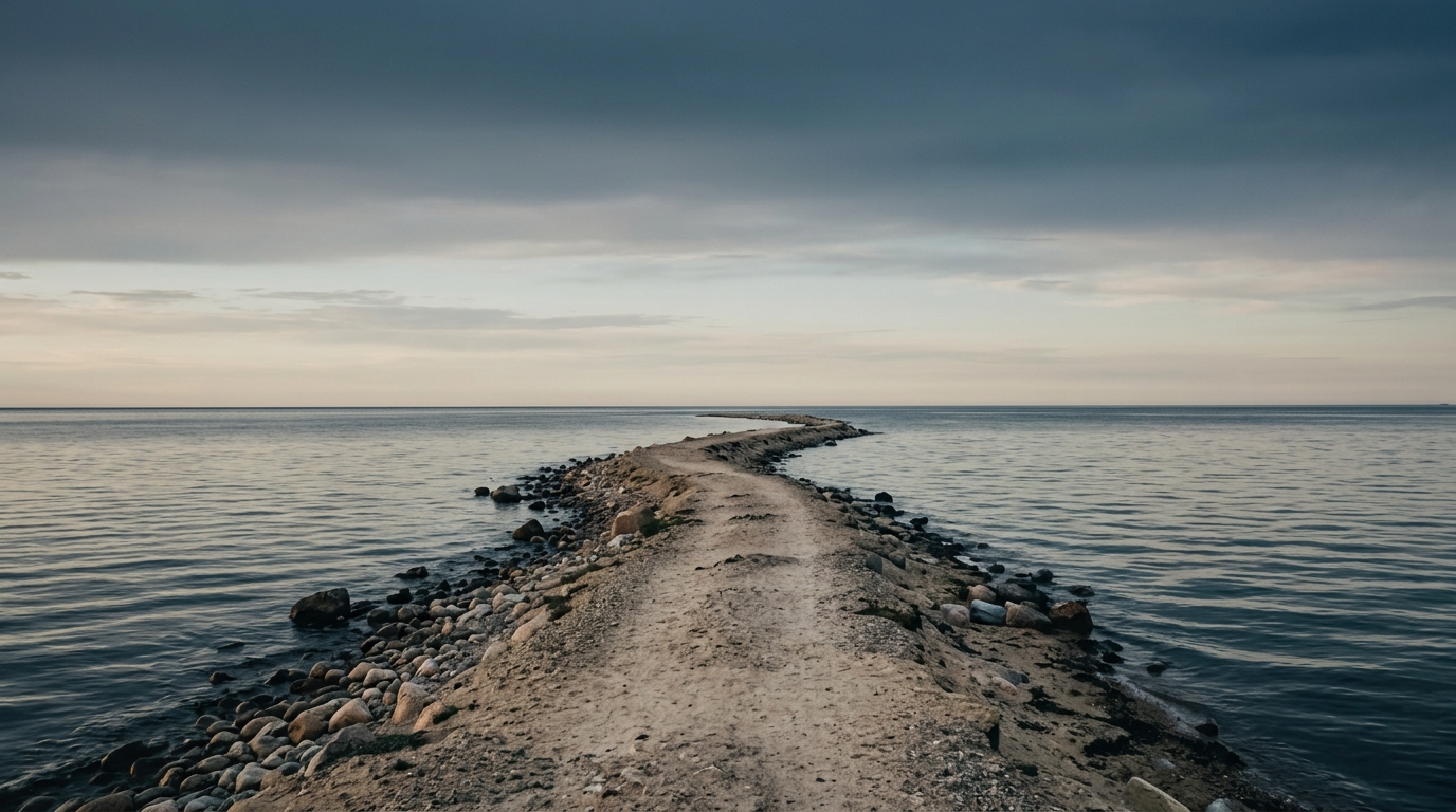 Stillsam väg som leder mot havet och horisonten